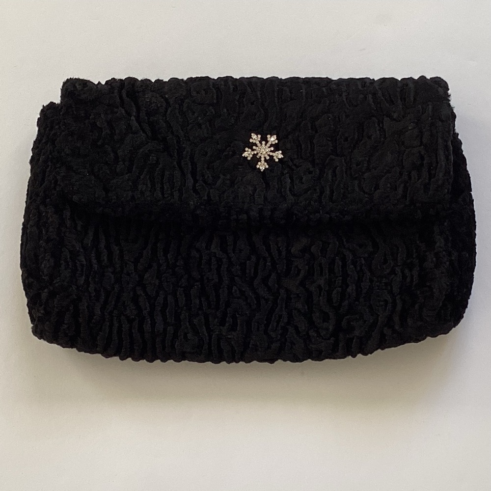 Murval Black Clutch Purse With Rhinestone Snowflake Pin